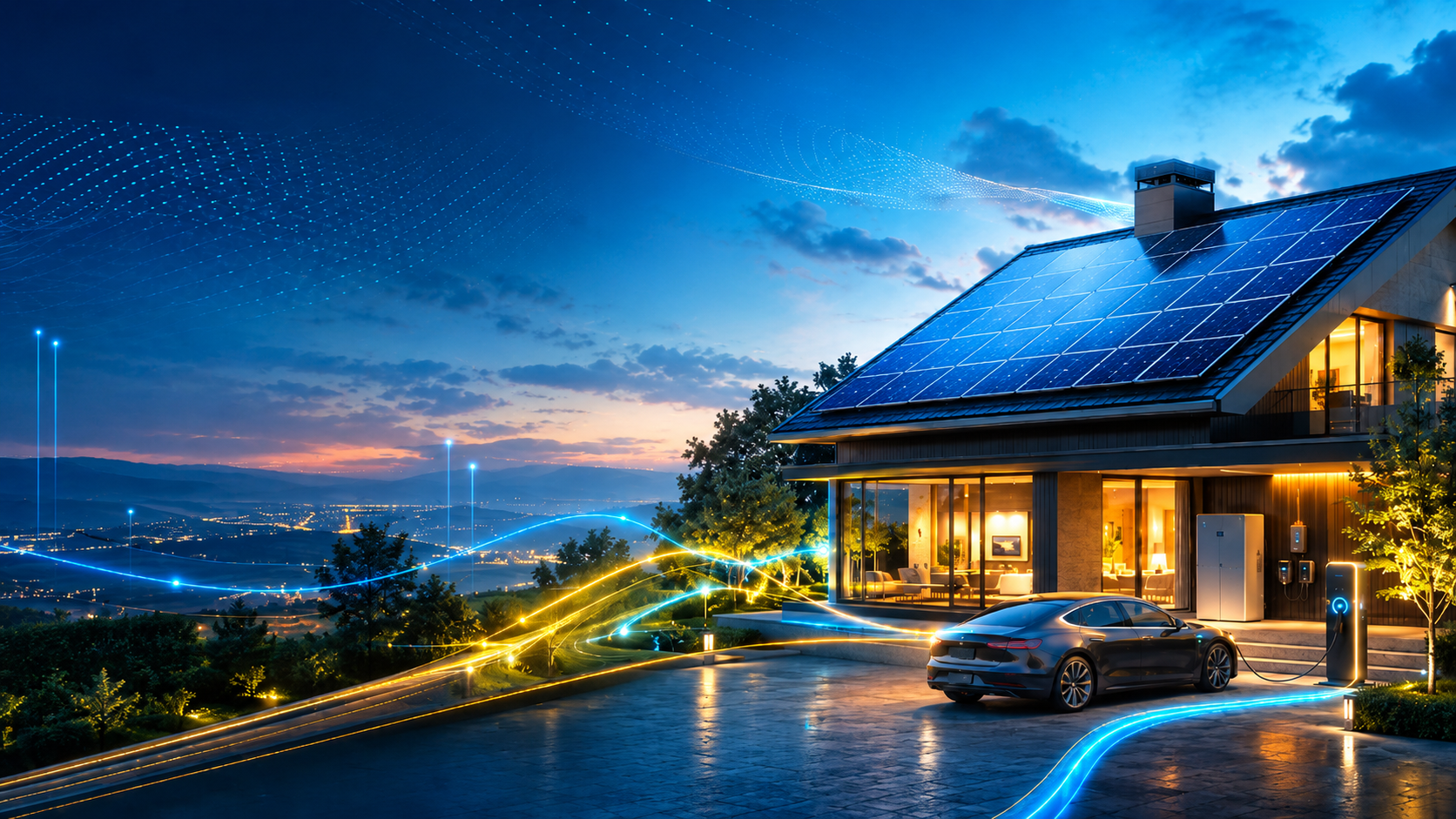 Modernes Zuhause mit Photovoltaik, Speicher, Wallbox und Smart Energy Dashboard